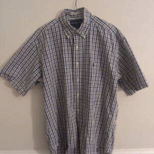 Ralph Lauren Men's Blake 100% Cotton Short Sleeve Blue Plaid Button Down - M